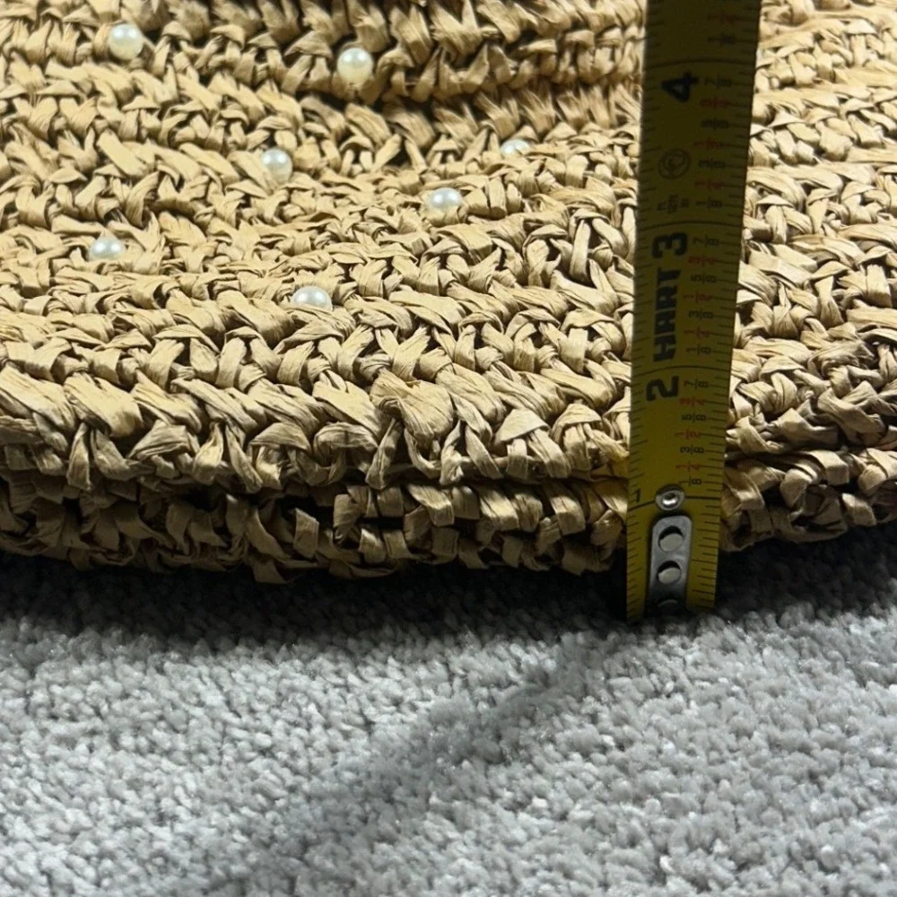 Haute Hippie Hobo Bag Tan Faux Pearl Straw Knotted Handle Women Purse